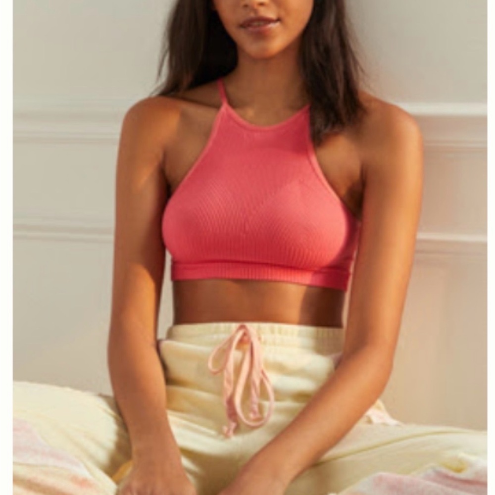 Anthropologie Poppy Seamless Halter Bralette in Hot Pink
